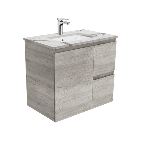 Fienza Edge Industrial Calacatta Marble Wall Hung 750mm Vanity (Left Drawers) SM75XL (4597291712572)