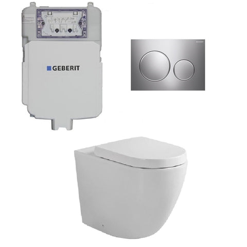 Geberit Toilet Package, Fienza Koko White Wall Face Toilet Pan to Floor, Sigma 8 Inwall Cistern with Sigma 20 Flush Plate Bright Chrome (4675267690556)