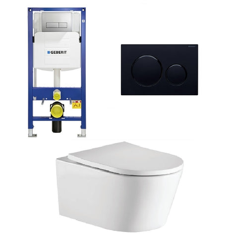 Geberit Toilet Package, Oliveri Oslo Wall Hung Pan, Sigma 8 Inwall Cistern Frame with Sigma 20 Flush Plate Matt Black (4675267493948)