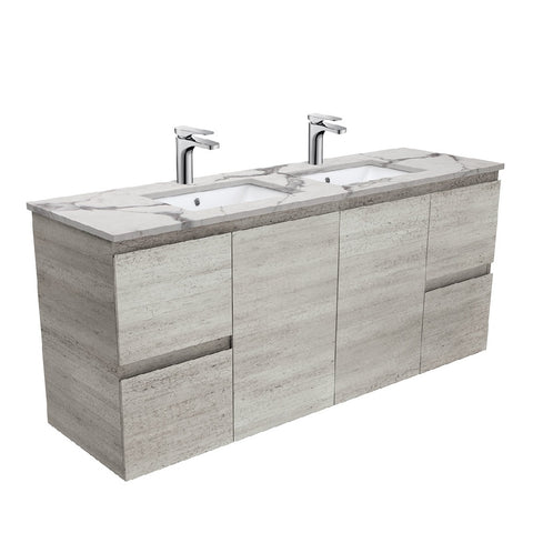 Fienza Edge Industrial Calacatta Marble Wall Hung 1500mm Vanity (Double Bowl)SM150XD (4597291974716)