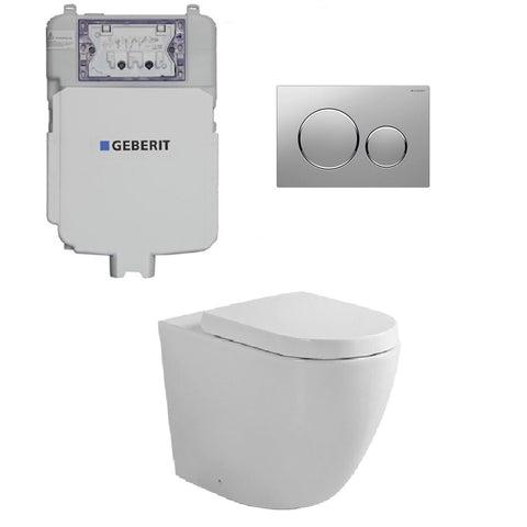 Geberit Toilet Package, Fienza Koko White Wall Face Toilet Pan to Floor, Sigma 8 Inwall Cistern with Sigma 20 Flush Plate Matt Chrome (4675267723324)