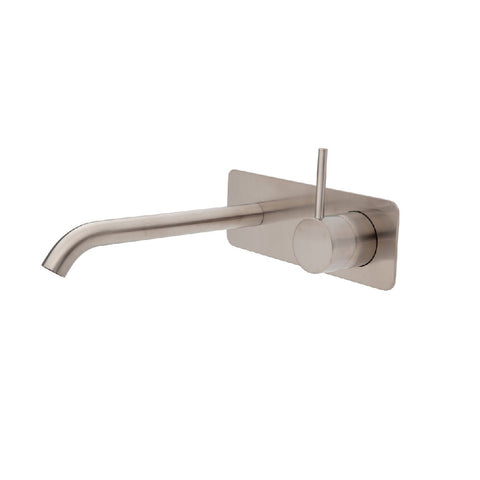 Fienza Kaya Up Wall Basin/ Bath Mixer Set Soft Square Plate 200mm Outlet Brushed Nickel 228119BN-200 (4705866612796)