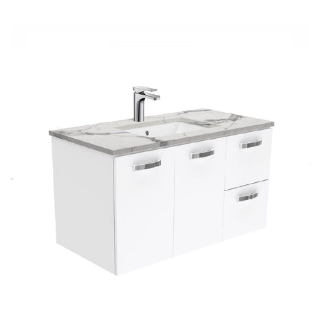 Fienza Unicab Calacatta Marble Wall Hung 900mm Vanity (Left Drawers) SM90JL (4597289484348)