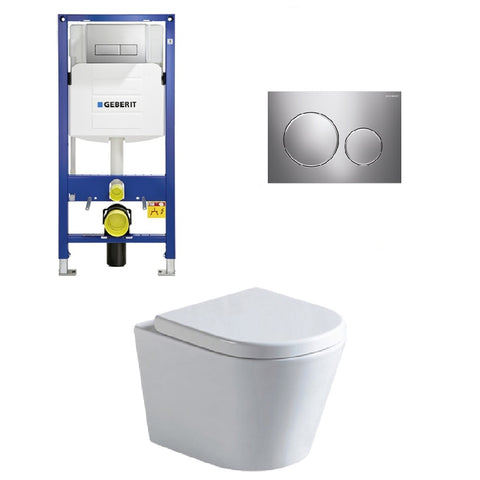 Geberit Toilet Package, Rimless Wall Hung Pan, Sigma 8 Inwall Cistern Frame with Sigma 20 Flush Plate Bright Chrome (4675268771900)
