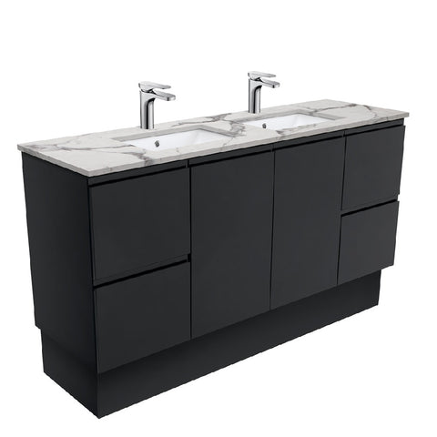 Fienza Fingerpull Black Calacatta Marble Kicker 1500mm Vanity (Double Bowl)SM150ZBKD (4597292859452)