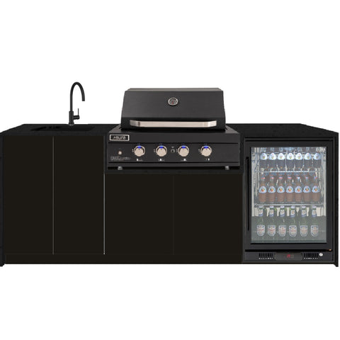 Euro Alfresco Outdoor Kitchen Kiera 2.4m long Black Cabinetry/20mm Sparkling Black Stone Benchtop Free Assembly, Check & Measure* Kiera01