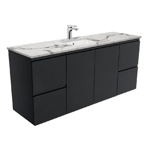 Fienza Fingerpull Black Calacatta Marble Wall Hung 1500mm Vanity (Single Bowl)SM150ZBS (4597292564540)