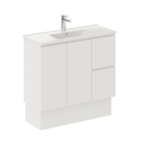 Fienza Siska Slim 900mm Kickboard Vanity Unit (Right Drawers) Satin White 90DFRK