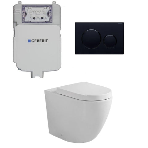 Geberit Toilet Package, Fienza Koko White Wall Face Toilet Pan to Floor, Sigma 8 Inwall Cistern with Sigma 20 Flush Plate Matt Black (4675267756092)
