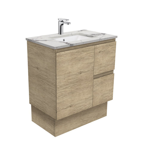 Fienza Edge Scandi Oak Calacatta Marble Kicker 750mm Vanity (Right Drawers) SM75SKR (4597291515964)