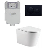 Geberit Toilet Package, Oliveri Oslo Wall Face Toilet Pan to Floor, Sigma 8 Inwall Cistern with Sigma 20 Flush Plate Matt Black (4675267199036)