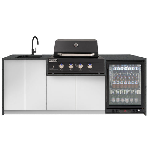 Euro Alfresco Outdoor Kitchen Kiera 2.4m long White Cabinetry/20mm Sparkling Grey Stone Benchtop Free Assembly, Check & Measure* Kiera06
