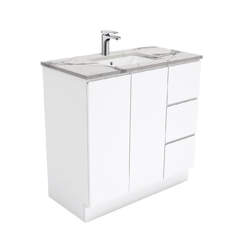 Fienza Fingerpull Calacatta Marble Kicker 900mm Vanity (Left Drawers) SM90CL (4597290434620)