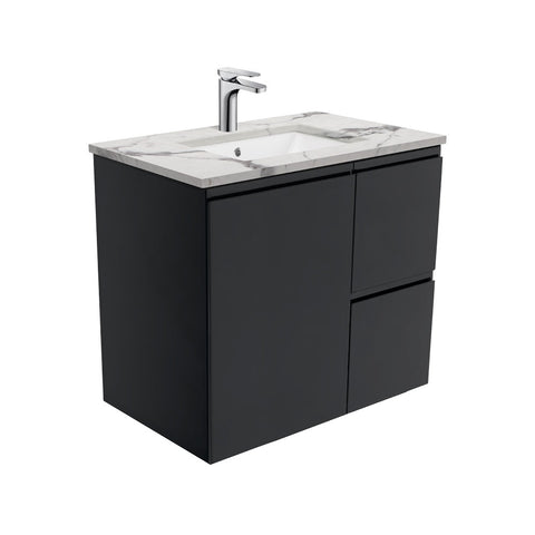 Fienza Fingerpull Black Calacatta Marble Wall Hung 750mm Vanity (Left Drawers) SM75ZBL (4597292335164)