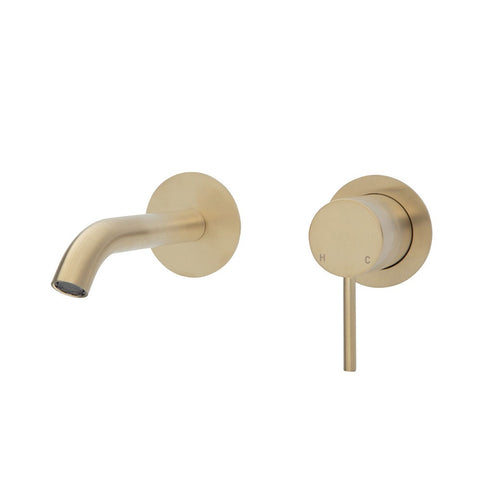 Fienza Kaya Wall Basin/ Bath Mixer Set Round Plate 160mm Outlet Urban Brass 228104UB (4705867923516)