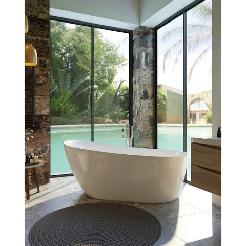 BelBagno Romano 1500mm Freestanding Bath Acrylic White BB15-1500 (Bonus: Pop up waste colour included)