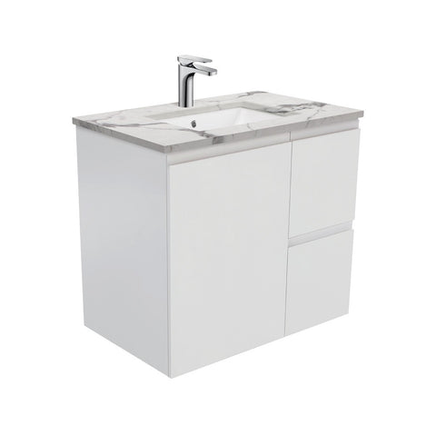 Fienza Fingerpull Matte Calacatta Marble Wall Hung 750mm Vanity (Right Drawers) SM75ZR (4597290663996)