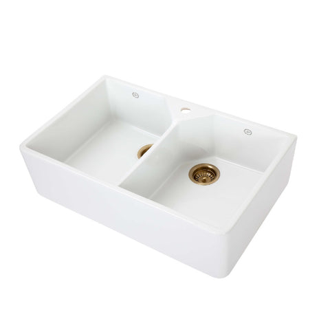 1901 Sink Double Butler 800mm with One Tap Hole, Brushed Gold Waste AB0250-BGW