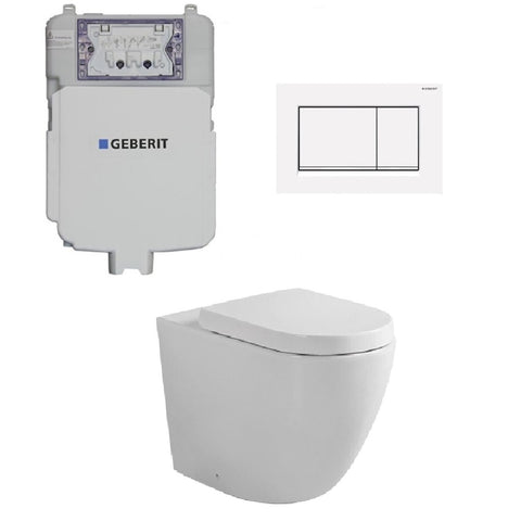 Geberit Toilet Package, Fienza Koko White Wall Face Toilet Pan to Floor, Sigma 8 Inwall Cistern with Sigma 30 Flush Plate Matt White (4675267625020)