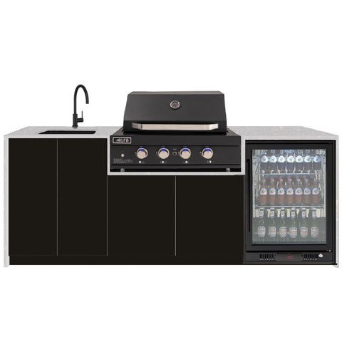 Euro Alfresco Outdoor Kitchen Kiera 2.4m long Black Cabinetry/20mm Sparkling White Stone Benchtop Free Assembly, Check & Measure* Kiera02