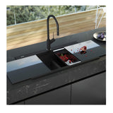 Oliveri Santorini Black Double Bowl 860x510mm Topmount Sink with Glass Top 1 TH Black ST-BL1566GT