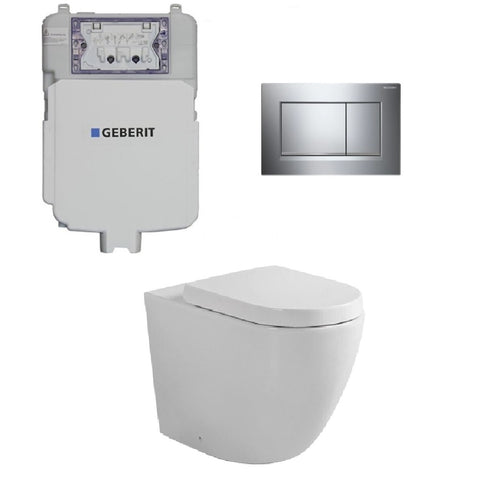 Geberit Toilet Package, Fienza Koko White Wall Face Toilet Pan to Floor, Sigma 8 Inwall Cistern with Sigma 30 Flush Plate Bright Chrome (4675267559484)