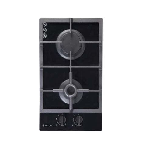 Artusi Cooktop 30cm Gas with Cast Iron Trivets Black Glass CAGH32B