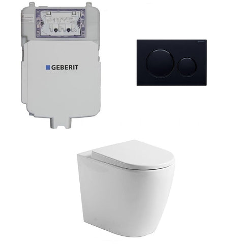 Geberit Toilet Package, Rimless Pan to Floor, Sigma 8 Inwall Cistern with Sigma 20 Flush Plate Matt Black (4675268575292)