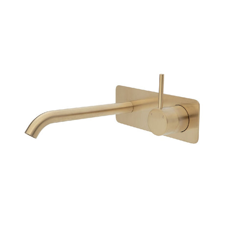 Fienza Kaya Up Wall Basin/ Bath Mixer Set Soft Square Plate 200mm Outlet Urban Brass 228119UB-200 (4705868283964)