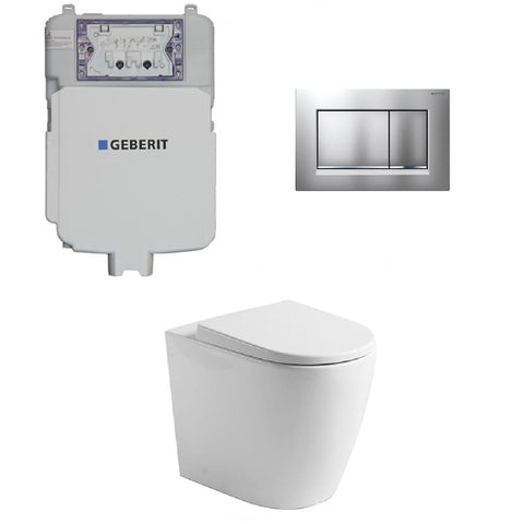 Geberit Toilet Package, Rimless Pan to Floor, Sigma 8 Inwall Cistern with Sigma 30 Flush Plate Matt Chrome (4675268411452)