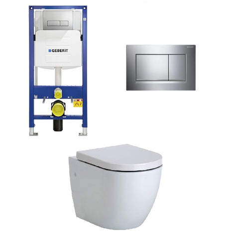 Geberit Toilet Package, Fienza Koko White Wall Hung Pan, Sigma 8 Inwall Cistern Frame with Sigma 30 Flush Plate Bright Chrome (4675267821628)
