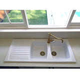 Turner Hastings Lusitano 120x50 Inset Fireclay Kitchen Sink- Double Bowl with Left Hand Drainer 1 Tap Hole White 7222-LHD