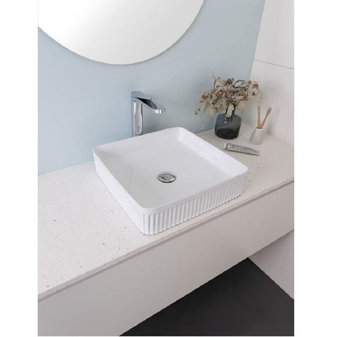 ADP Square Fluted Above Counter Basin Gloss White TOPCSFL405GW