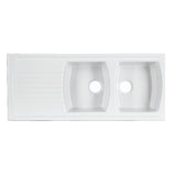 Turner Hastings Lusitano 120x50 Inset Fireclay Kitchen Sink- Double Bowl with Drainer No Tap Hole White 7222-NTH