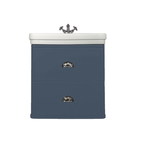 Turner Hastings Stafford 62 x 50 White Vitreous China Wash Basin & Gun Metal Blue Two Drawer Wall Hung Vanity 1 Taphole ST624WHV-GMB1