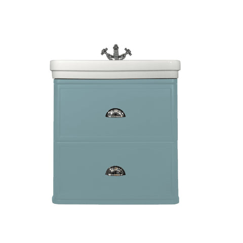 Turner Hastings Stafford 62 x 50 White Vitreous China Wash Basin & Duck Egg Blue Two Drawer Wall Hung Vanity 1 Taphole ST624WHV-DEB1