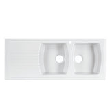 Turner Hastings Lusitano 120x50 Inset Fireclay Kitchen Sink- Double Bowl with Left Hand Drainer 1 Tap Hole White 7222-LHD