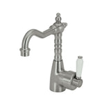 Fienza Eleanor Shepherds Crook Basin Mixer Brushed Nickel with White Ceramic Handle (4358688440380)