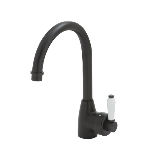 Fienza Eleanor Gooseneck Sink Mixer Matte Black with White Ceramic Handle (4358689423420)