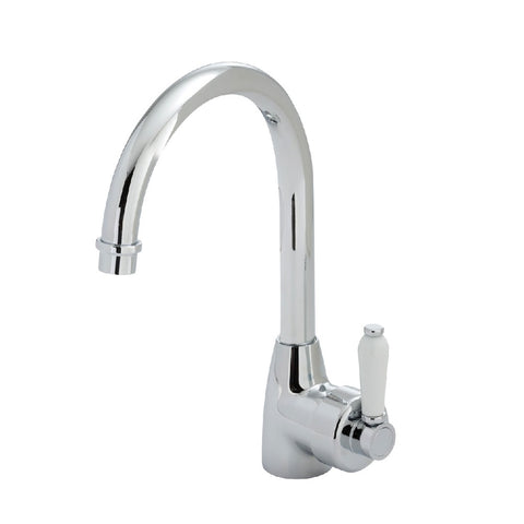 Fienza Eleanor Gooseneck Sink Mixer Chrome with White Ceramic Handle (4358688145468)