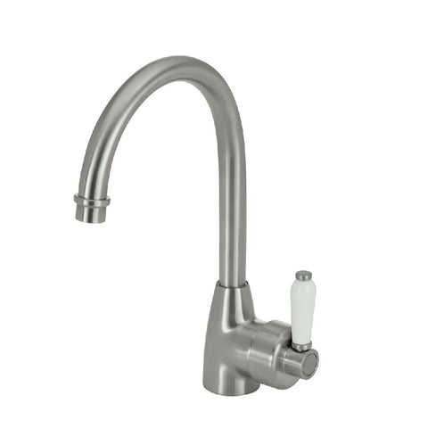 Fienza Eleanor Gooseneck Sink Mixer Brushed Nickel with White Ceramic Handle (4358688768060)