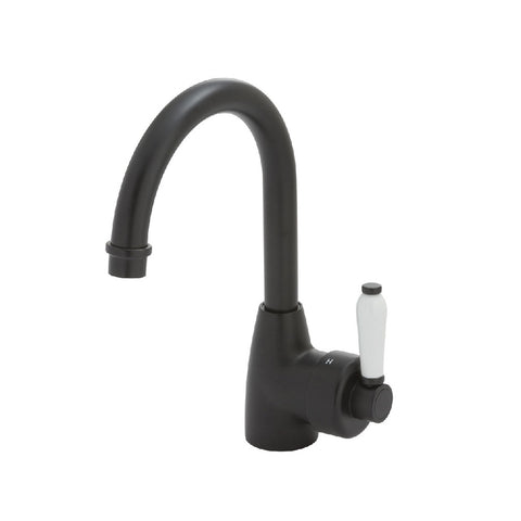 Fienza Eleanor Gooseneck Basin Mixer Matte Black with White Ceramic Handle (4358689292348)