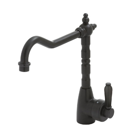 Fienza Eleanor Shepherds Crook Sink Mixer Matte Black with Matte Black Handle (4358689161276)