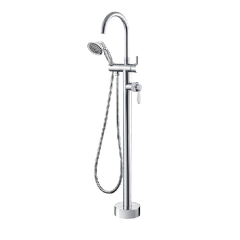 Fienza Eleanor Floor Mixer & Shower Chrome with White Ceramic Handle (4358687883324)