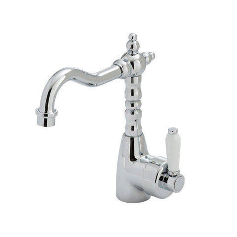 Fienza Eleanor Shepherds Crook Basin Mixer Chrome with White Ceramic Handle (4358687653948)