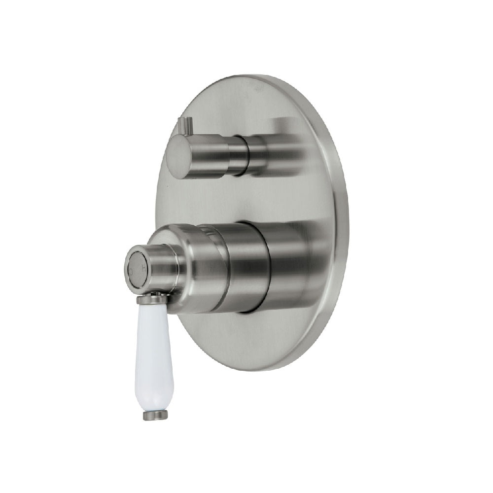 Fienza Eleanor Wall Shower Mixer Diverter Brushed Nickel with White Ceramic handle (4358688309308)