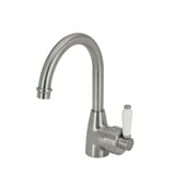 Fienza Eleanor Gooseneck Basin Mixer Brushed Nickel with White Ceramic Handle (4358688669756)