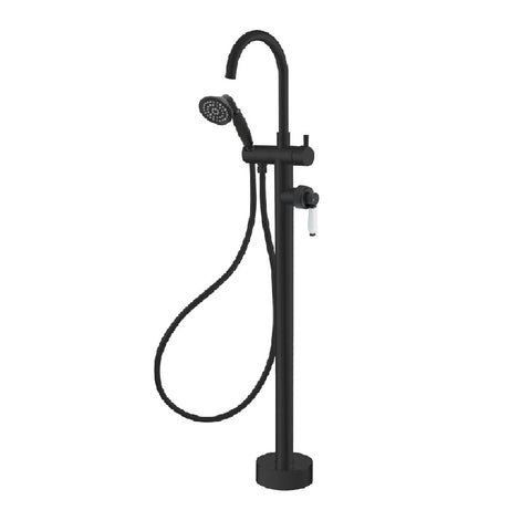 Fienza Eleanor Floor Mixer & Shower Matte Black with White Ceramic Handle (4358689194044)