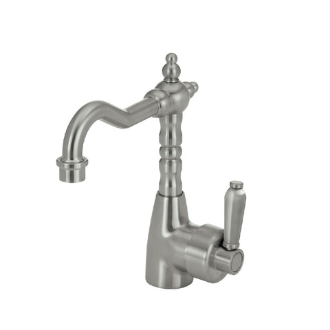 Fienza Eleanor Shepherds Crook Basin Mixer Brushed Nickel with Brushed Nickel Handle (4358688505916)