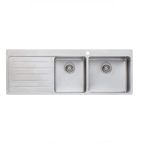 Oliveri Sonetto Sink 1415 x 510 Double Right Hand Bowl with Left Hand Drainer Stainless Steel (4358684344380)